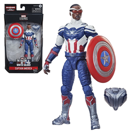 Captain America: Marvel Legends: Captain America Sam Wilson 6-Inch Action Figure (Captain America Flight Gear BAF) - Bards & Cards
