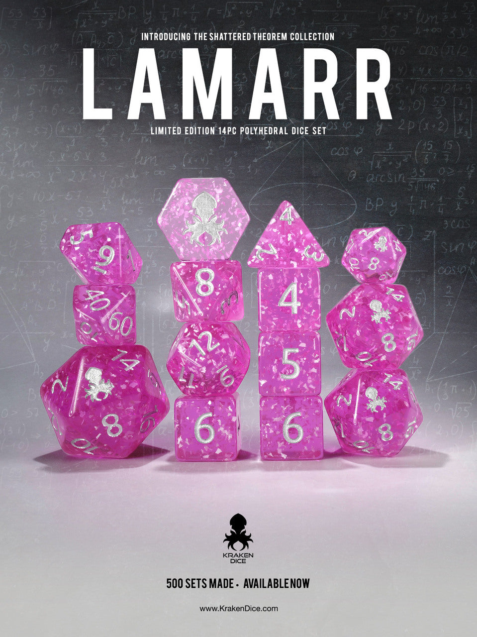 Kraken Dice - Lamarr: Shattered Theorem 14 pc Limited Edition Polyhedral Dice Set - Bards & Cards