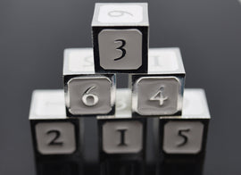 6 piece Metal D6's - White and Silver - Bards & Cards