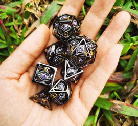 Dragon's Eye Hollow Metal Dice Set - Purple Gems - Bards & Cards