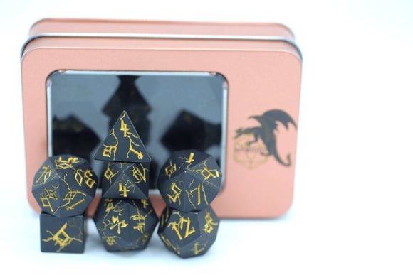 Matt Black with Gold Barbarian Dice Set - Bards & Cards