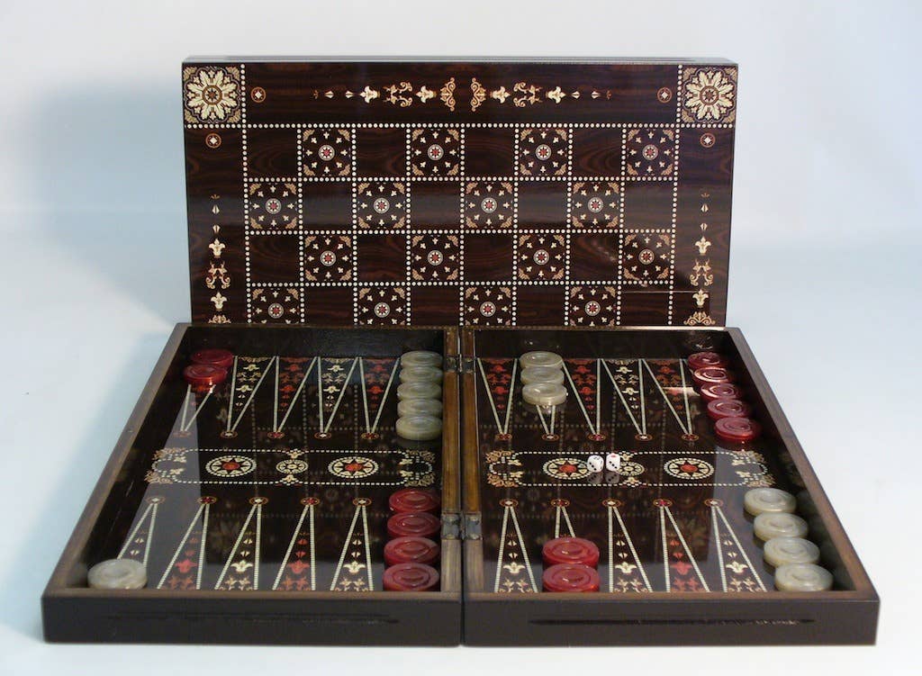 WorldWise Imports - Backgammon- Floral on wood with Chess Board - 26211A - Bards & Cards