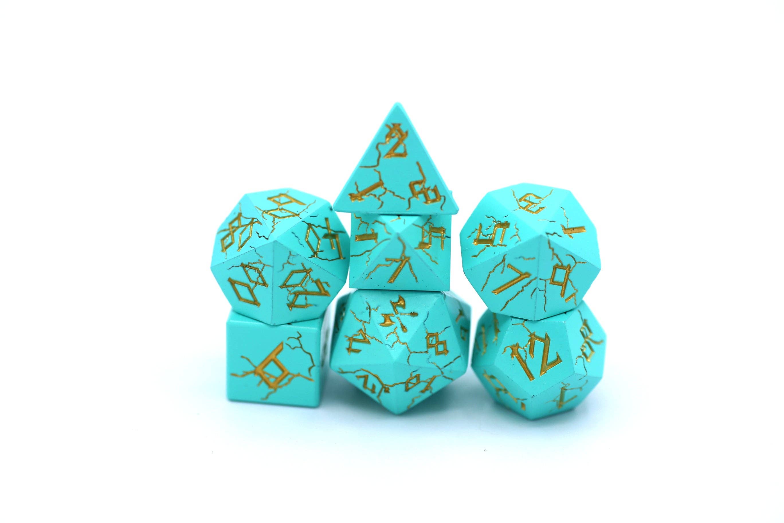 Turquoise with Silver Solid Metal Barbarian Dice Set - Bards & Cards