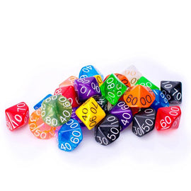 25 Count Assorted Pack of 10 Sided Percentile Dice - Multi Colored Assortment of D100 Polyhedral Dice - Bards & Cards