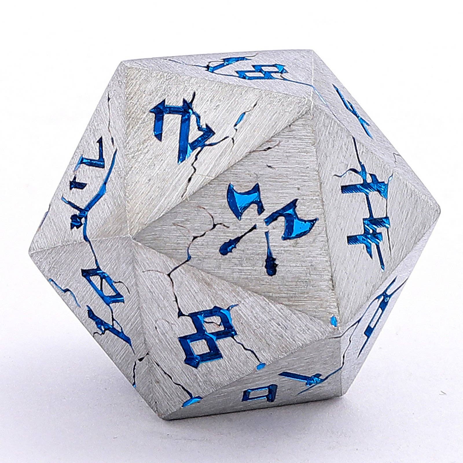 Barbarian Solid Metal Polyhedral Dice Set - Matte Silver Blue - Bards & Cards