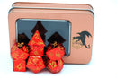 Red Chrome with Gold Solid Metal Barbarian Dice Set - Bards & Cards