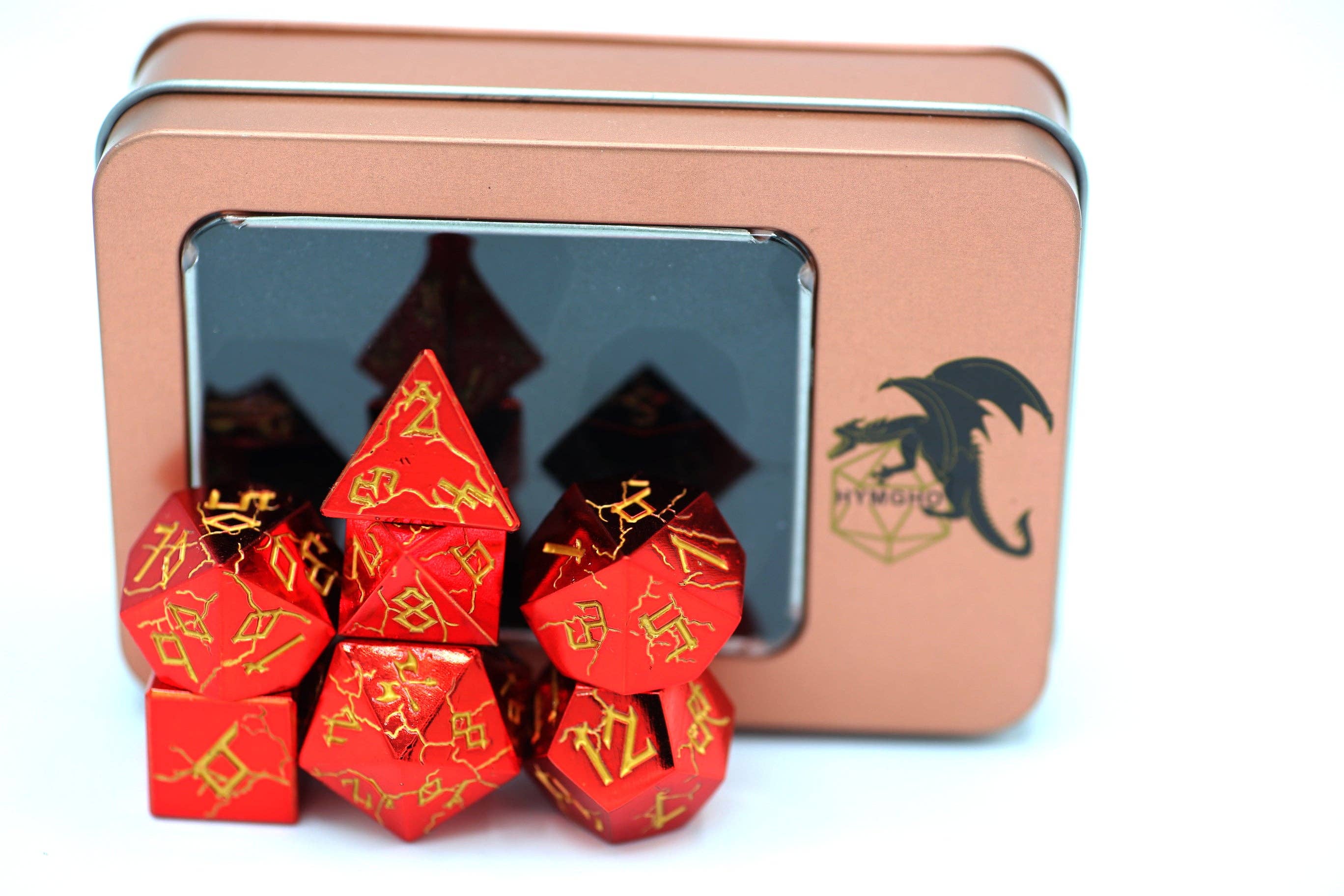 Red Chrome with Gold Solid Metal Barbarian Dice Set