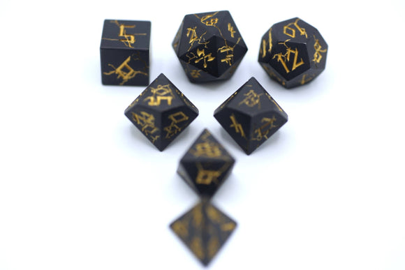 Matt Black with Gold Barbarian Dice Set - Bards & Cards