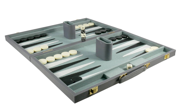 Backgammon- 15" Grey Vinyl Backgammon Set - Bards & Cards