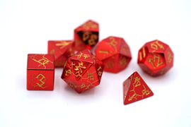 Red Chrome with Gold Solid Metal Barbarian Dice Set - Bards & Cards