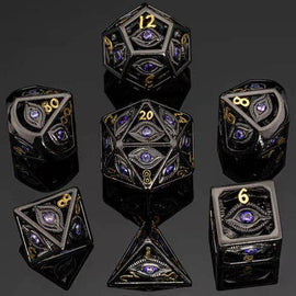 Dragon's Eye Hollow Metal Dice Set - Purple Gems - Bards & Cards