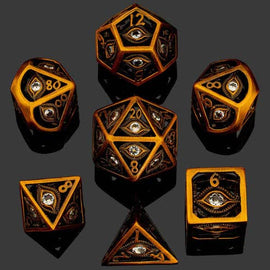 Dragon's Eye Hollow Metal Dice Set - White Gems - Bards & Cards