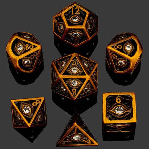 Dragon's Eye Hollow Metal Dice Set - White Gems - Bards & Cards