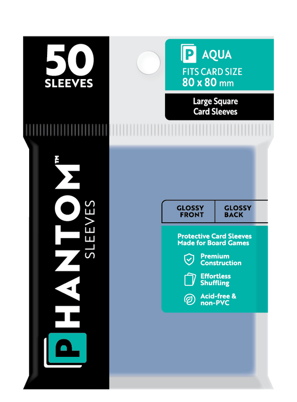 Phantom Sleeves: Aqua Size (80mm x 80mm) 50 ct - Bards & Cards