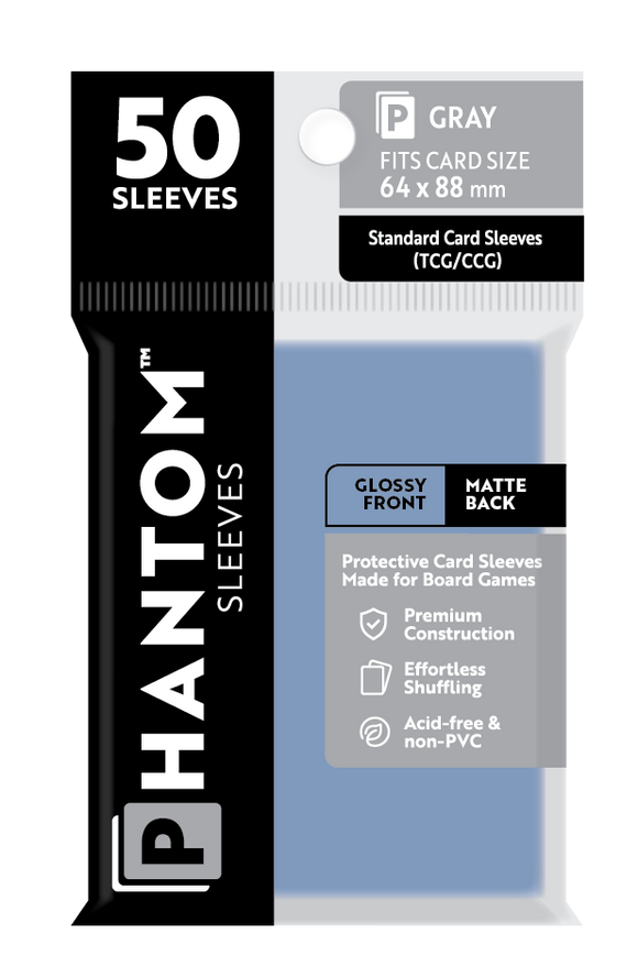 Phantom Sleeves: Gray Size (64mm x 88mm) 50 ct - Bards & Cards
