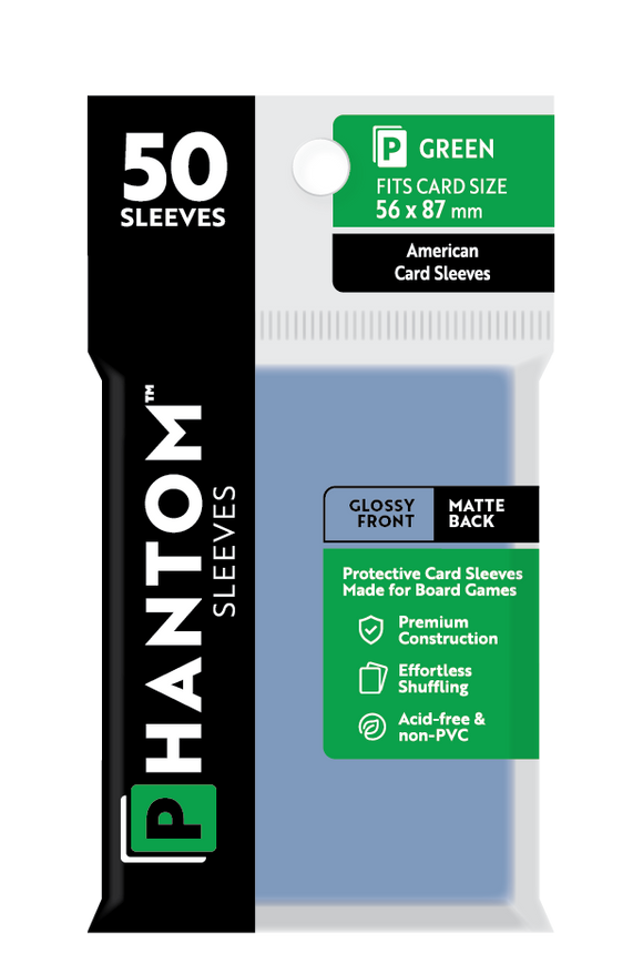 Phantom Sleeves: Green Size (56mm x 87mm) 50 ct - Bards & Cards