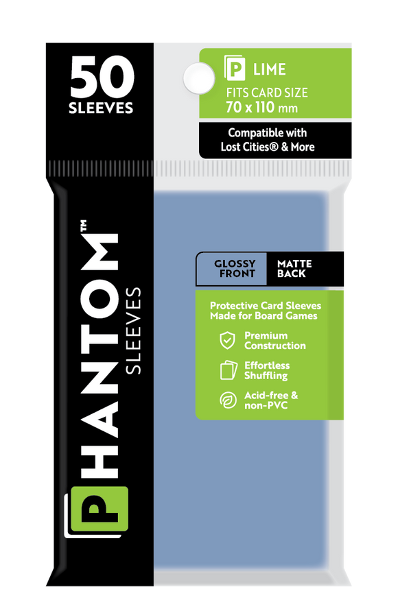Phantom Sleeves: Lime Size (70mm x 110mm) 50 ct - Bards & Cards