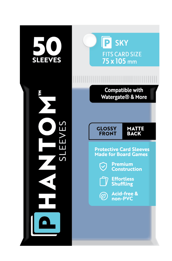 Phantom Sleeves: Sky Size (75mm x 105mm) 50 ct - Bards & Cards