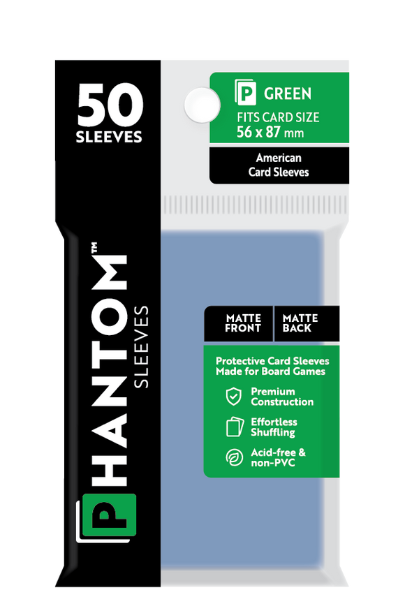 Phantom Sleeves: Green Size (56mm x 87mm) 50 ct - Bards & Cards