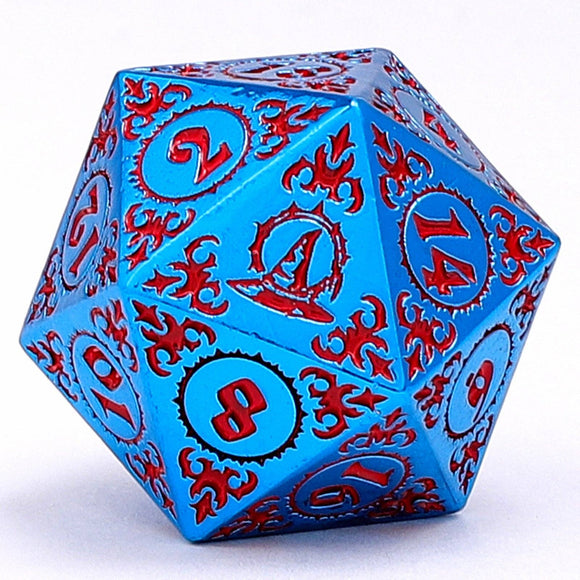 Wizard Solid Metal Polyhedral Dice Set - Blue with Red - Bards & Cards