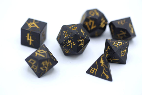 Matt Black with Gold Barbarian Dice Set - Bards & Cards