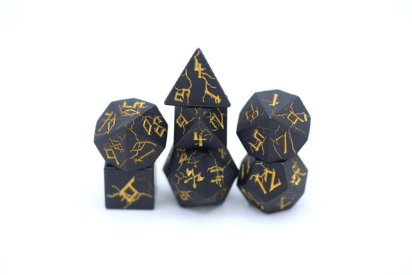Matt Black with Gold Barbarian Dice Set - Bards & Cards
