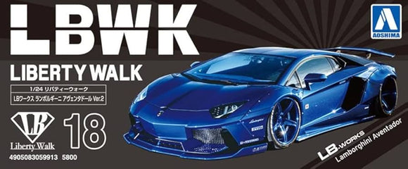 Aoshima: 1/24 LB-Works Liberty Walk Lamborghini Aventador (Ver. 2) Scale Model Kit #18 - Bards & Cards