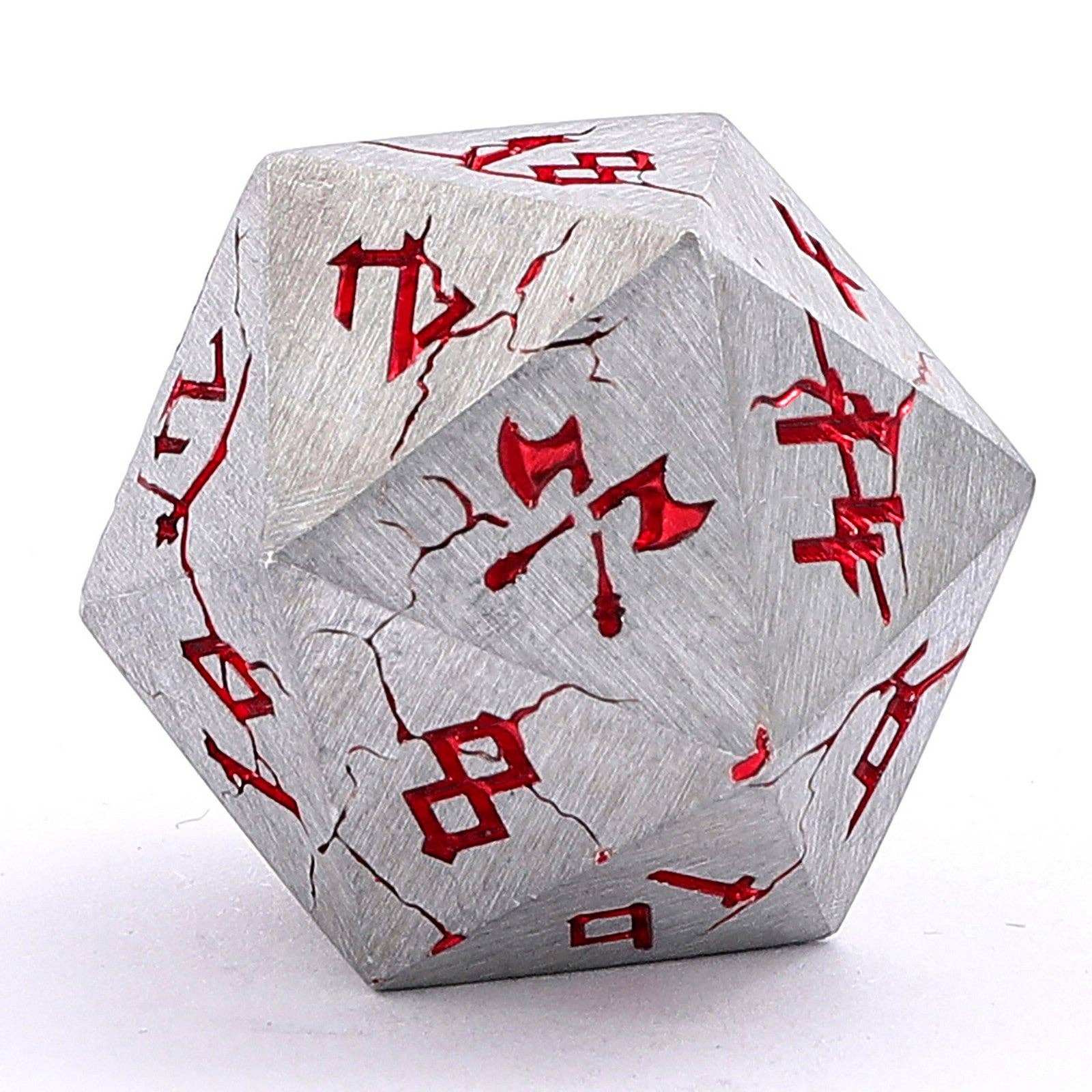 Barbarian Solid Metal Polyhedral Dice Set - Matte Silver Red - Bards & Cards