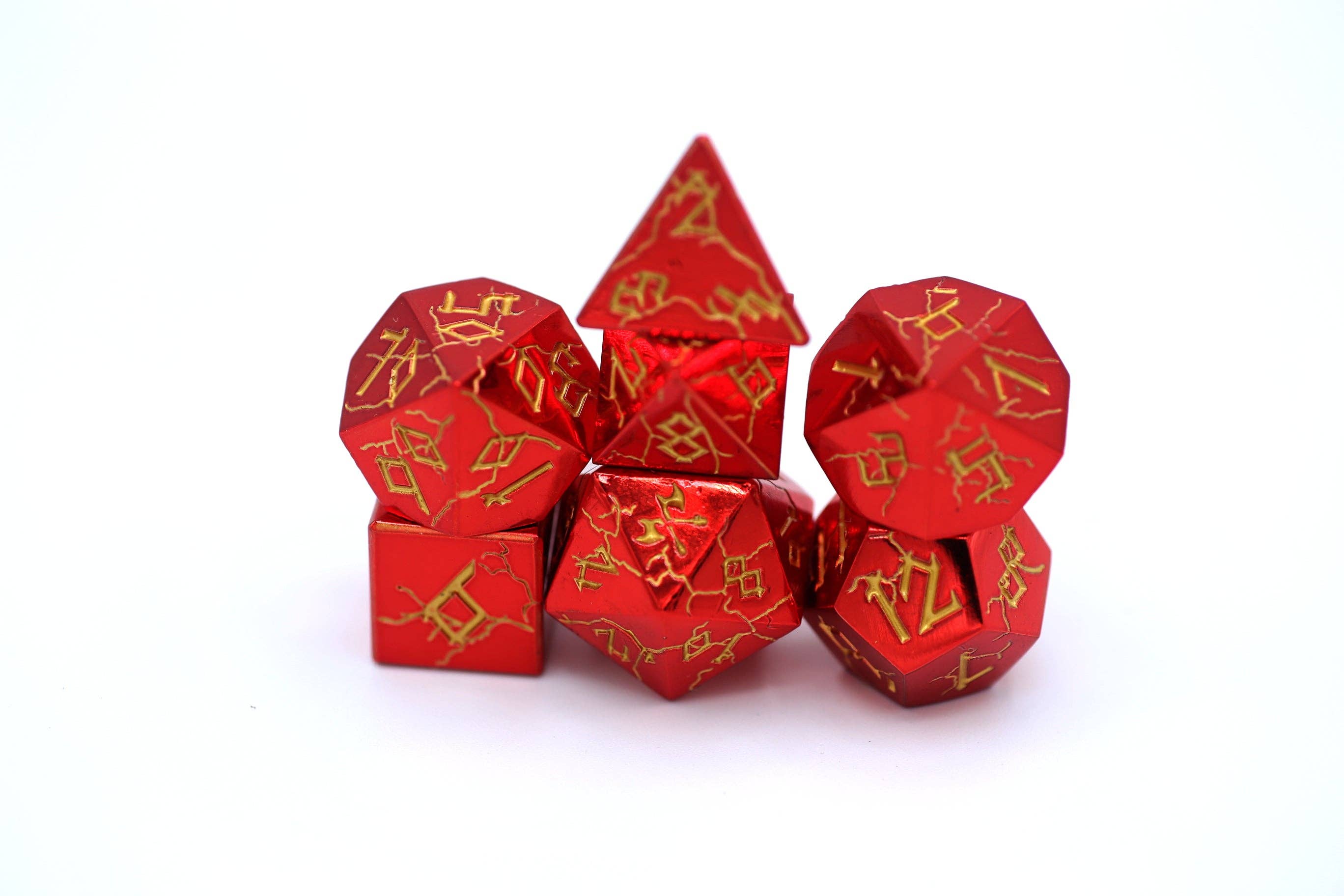 Red Chrome with Gold Solid Metal Barbarian Dice Set