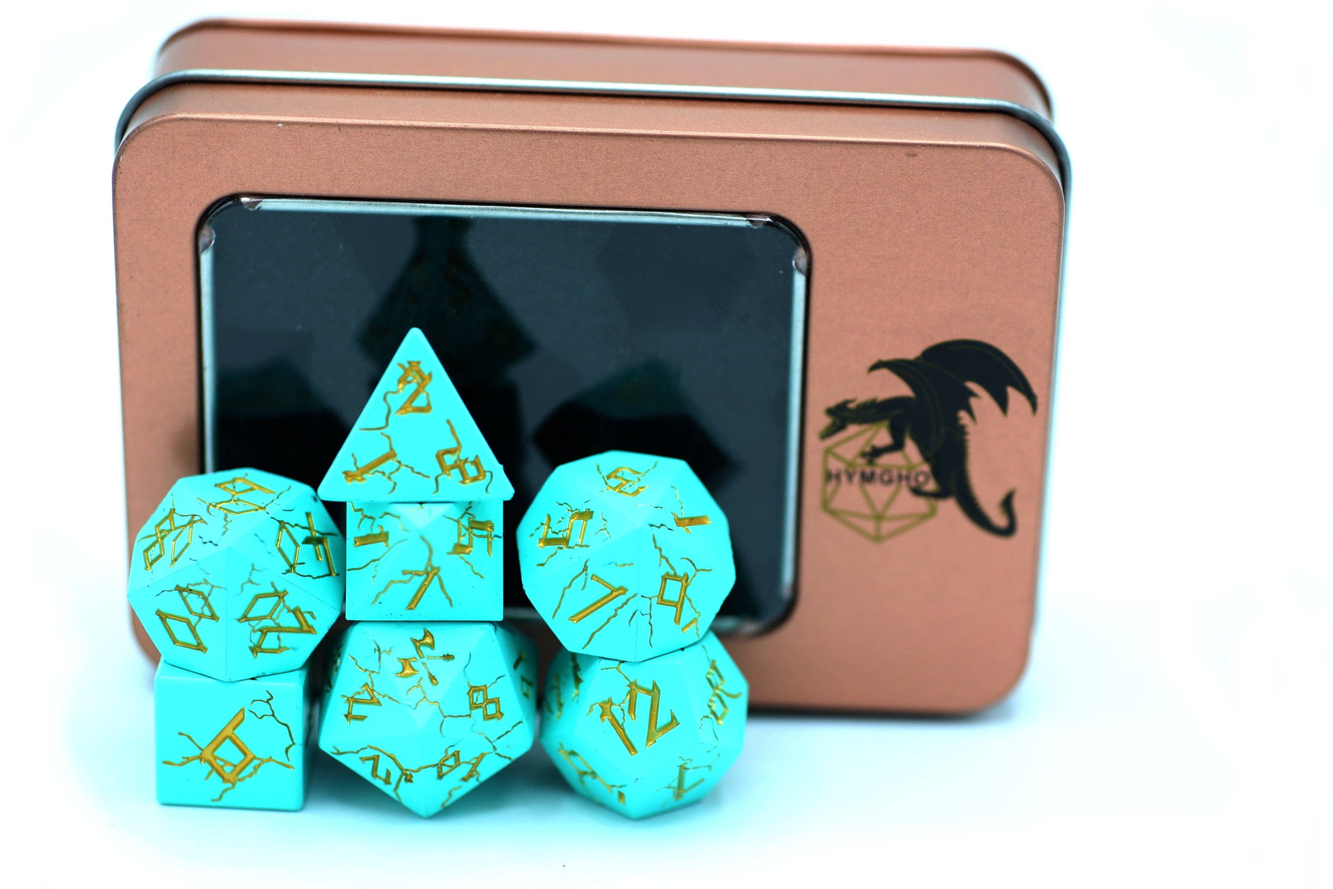 Turquoise with Silver Solid Metal Barbarian Dice Set - Bards & Cards