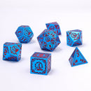 Wizard Solid Metal Polyhedral Dice Set - Blue with Red - Bards & Cards