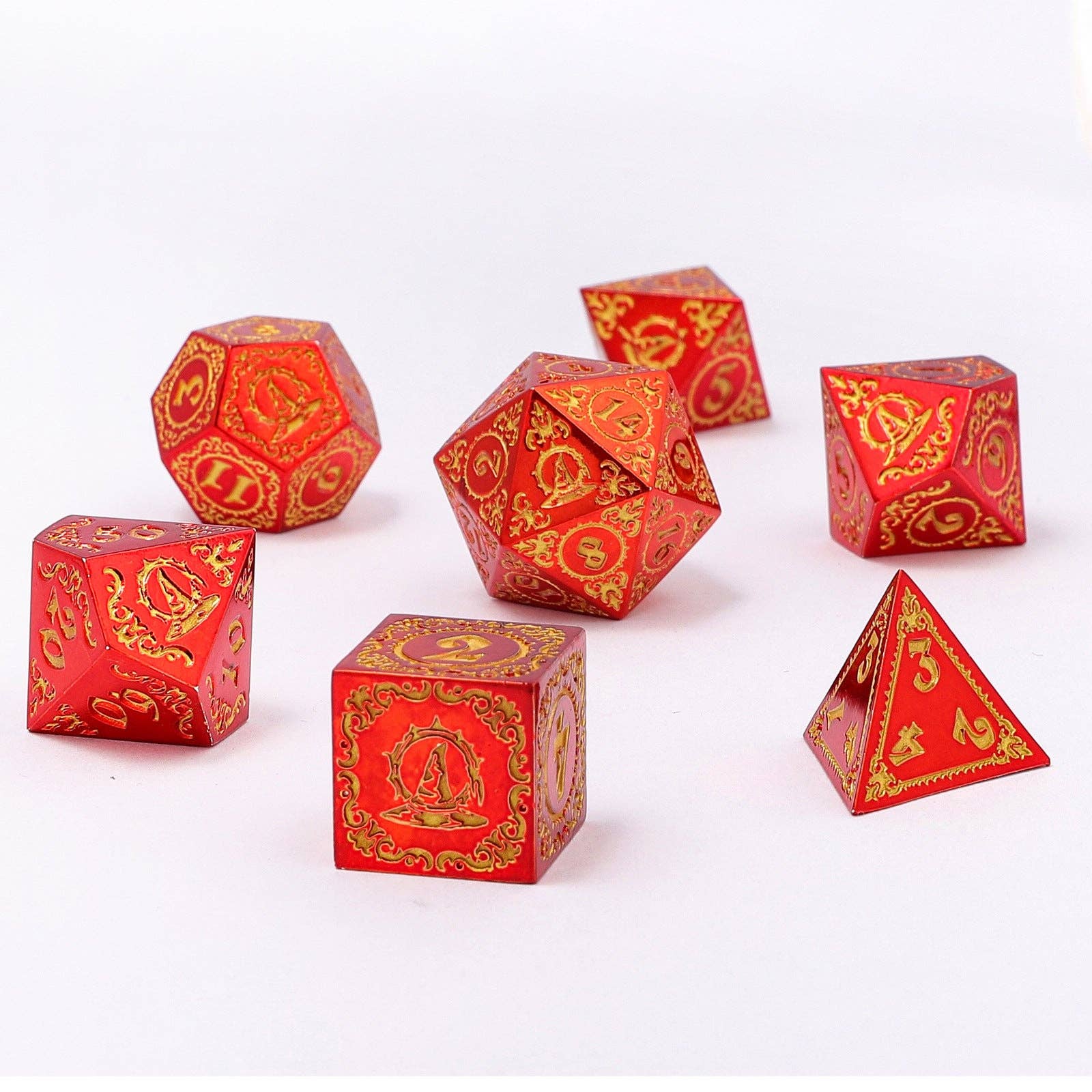 Wizard Solid Metal Polyhedral Dice Set - Red with Gold - 0