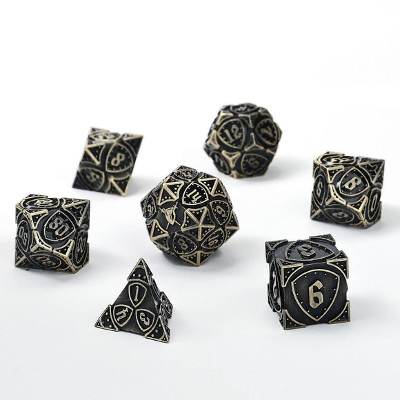 Solid Metal Fighter Class RPG Dice Set - Ancient Bronze - Bards & Cards