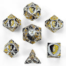 Solid Metal Fighter Class RPG Dice Set - Silver/Yellow/Black - Bards & Cards
