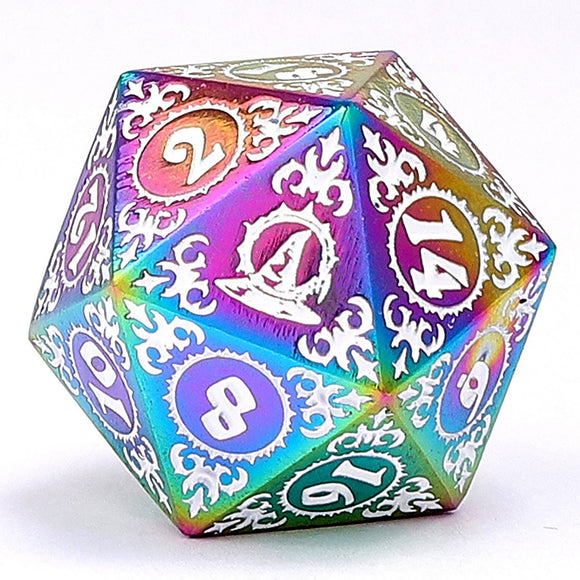 Wizard Solid Metal Polyhedral Dice Set - Rainbow with White - Bards & Cards
