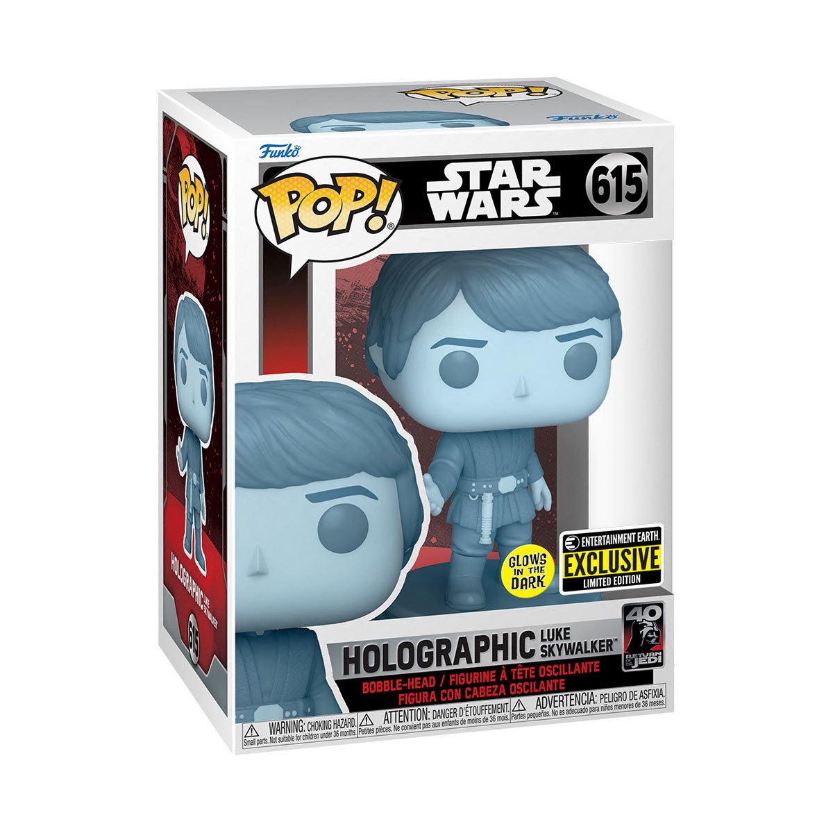 Funko Pop! Star Wars: Return of the Jedi 40th Hologram Luke Glow-in-the-Dark - Entertainment Earth Exclusive - Bards & Cards