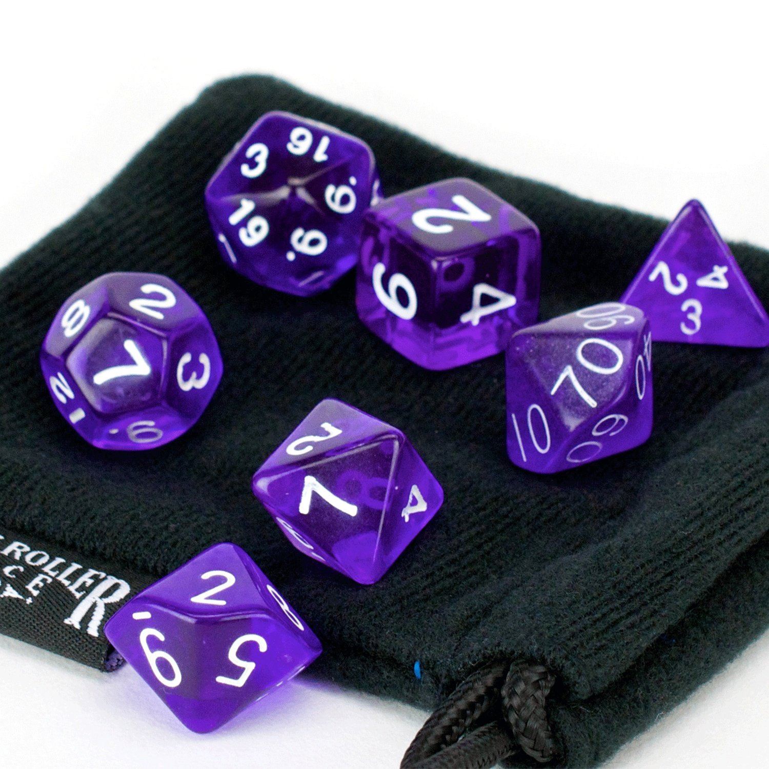 Purple Translucent Dice - 7 Piece Set - Bards & Cards