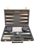 Backgammon- 15" Grey Vinyl Backgammon Set - Bards & Cards