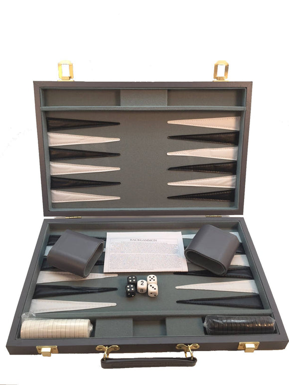 Backgammon- 15" Grey Vinyl Backgammon Set - Bards & Cards