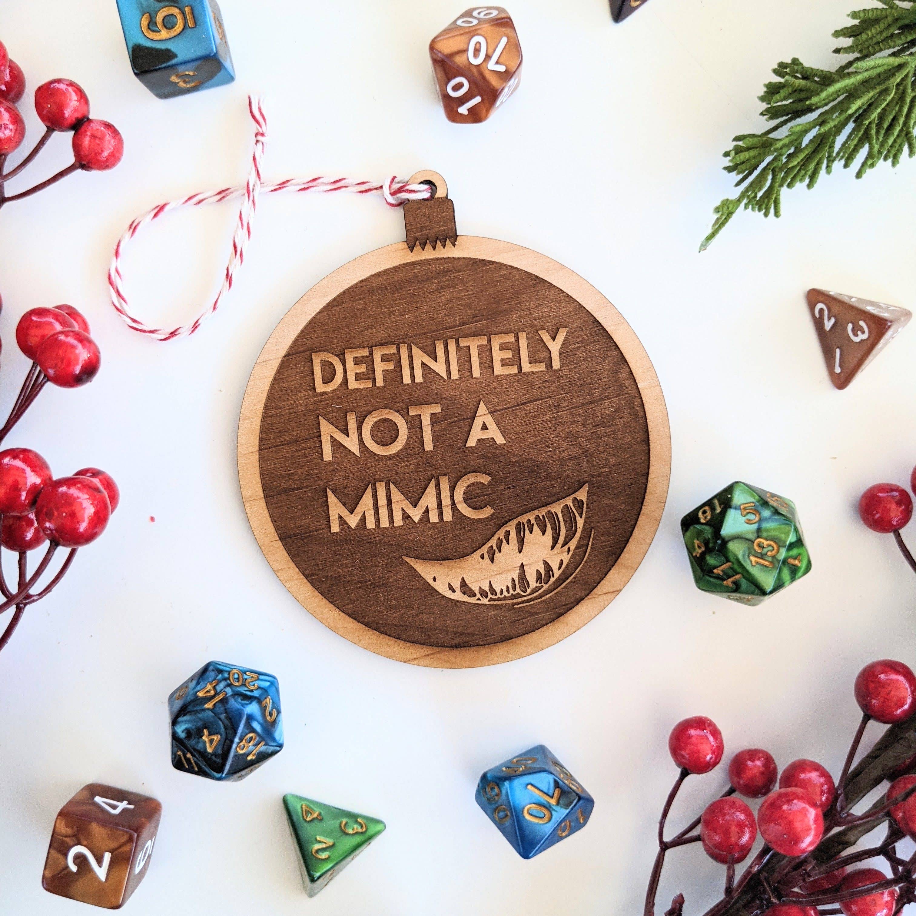 Wooden Ornament: Definitely Not A Mimic - Bards & Cards