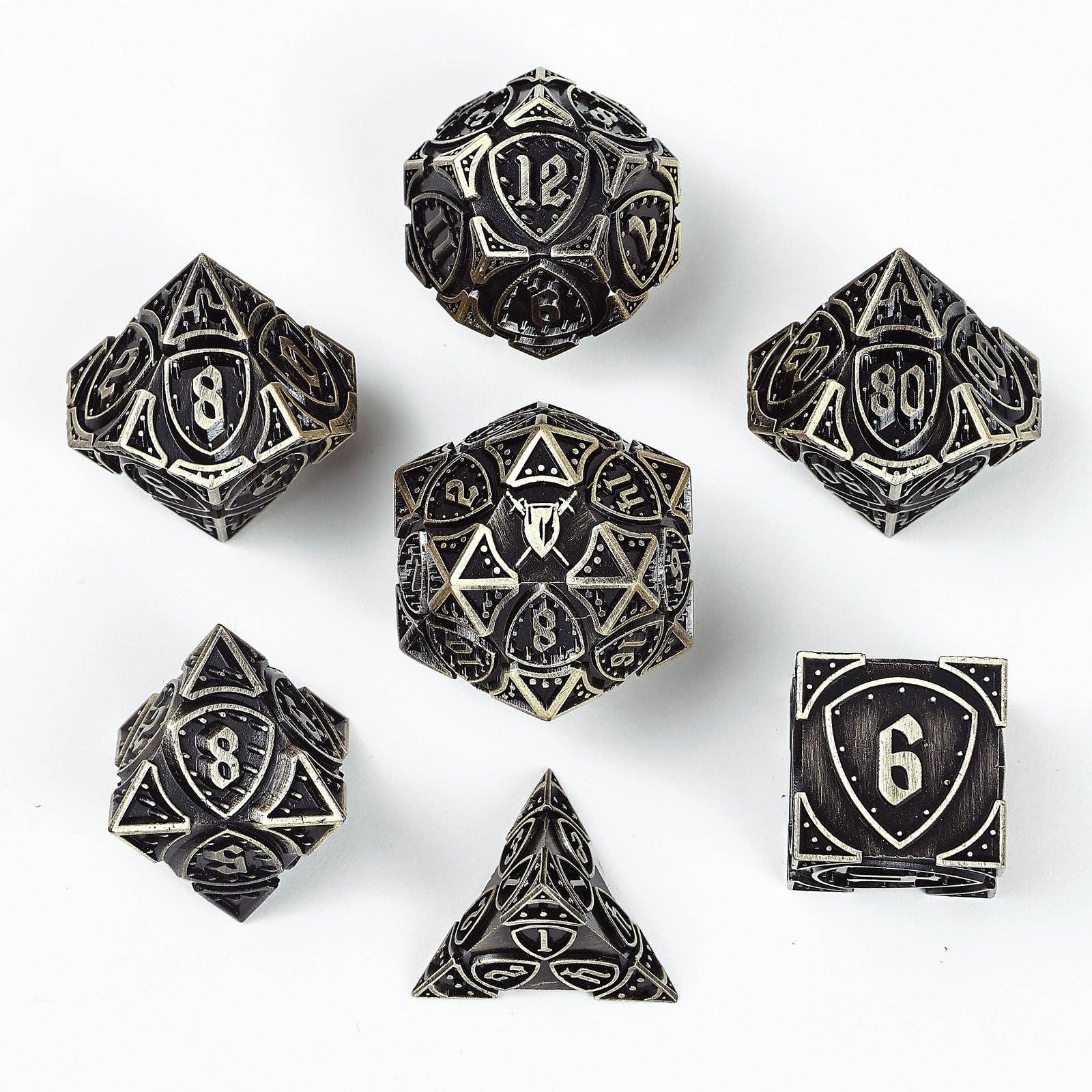 Solid Metal Fighter Class RPG Dice Set - Ancient Bronze