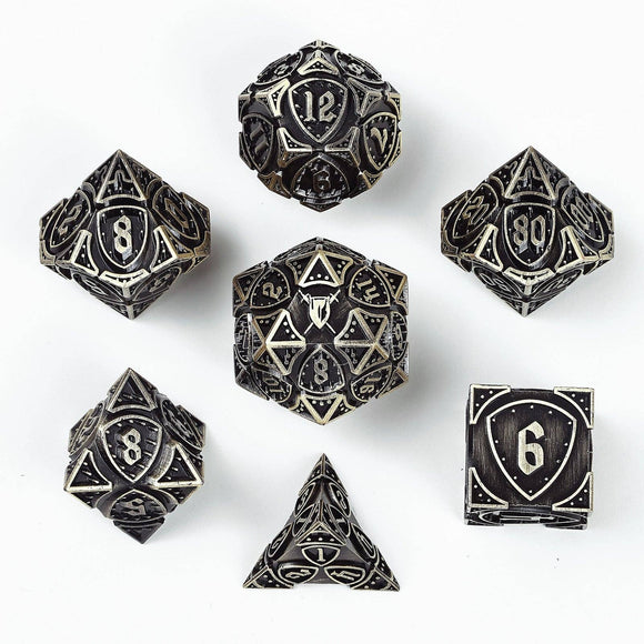 Solid Metal Fighter Class RPG Dice Set - Ancient Bronze - Bards & Cards