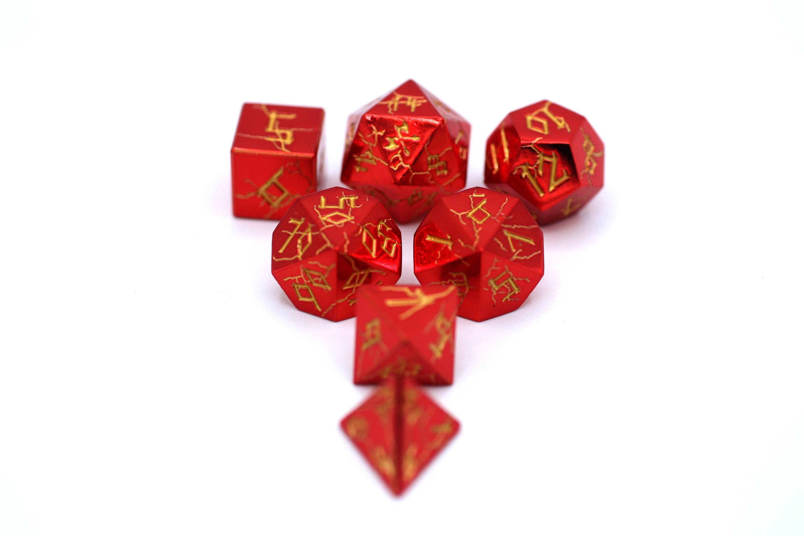 Red Chrome with Gold Solid Metal Barbarian Dice Set