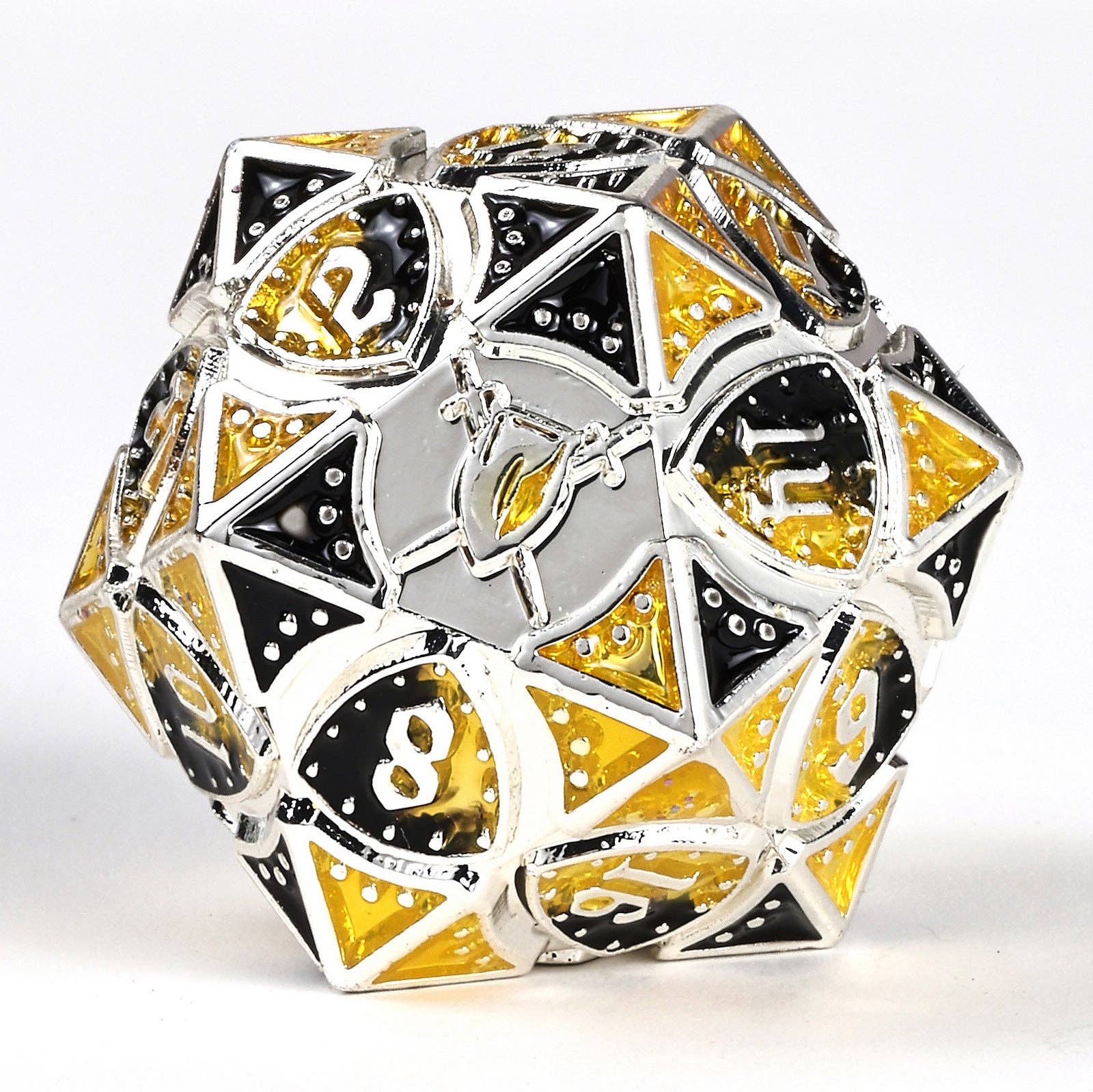 Solid Metal Fighter Class RPG Dice Set - Silver/Yellow/Black - 0