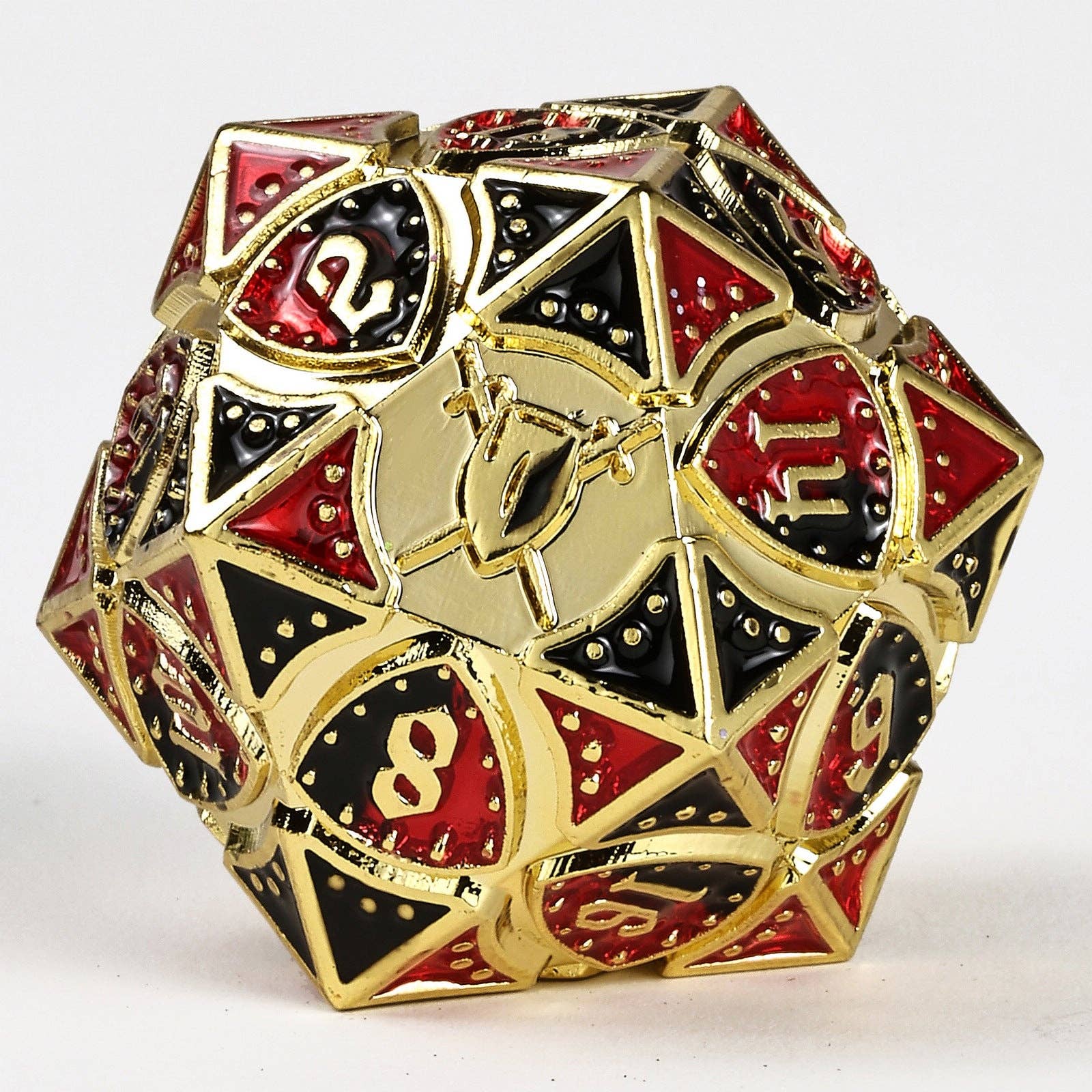 Solid Metal Fighter Class RPG Dice Set - Gold w/ Red & Black