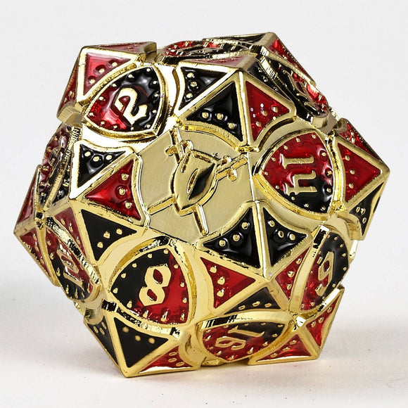 Solid Metal Fighter Class RPG Dice Set - Gold w/ Red & Black - Bards & Cards