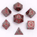 Wizard Solid Metal Polyhedral Dice Set - Gunmetal with Blood - Bards & Cards