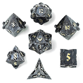 Solid Metal Paladin Class RPG Dice Set - Gunmetal w/ Gold - Bards & Cards