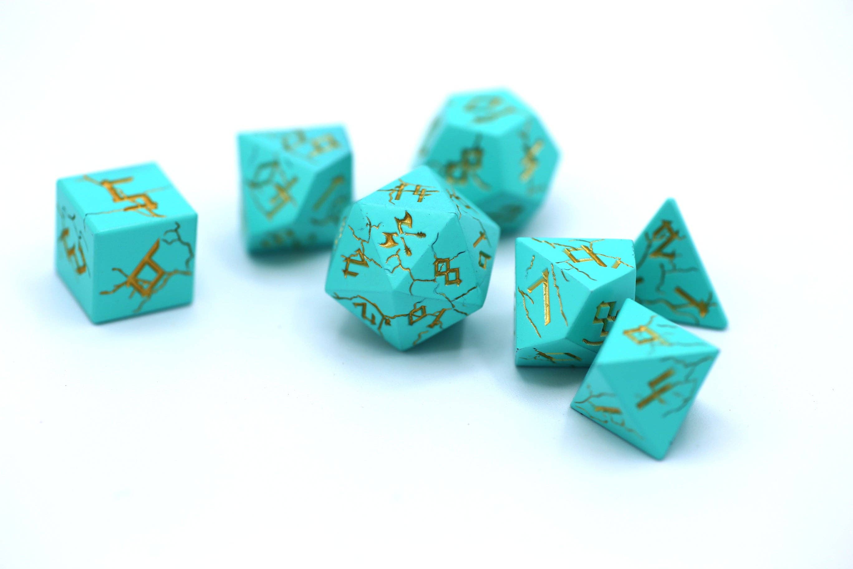 Turquoise with Silver Solid Metal Barbarian Dice Set - Bards & Cards