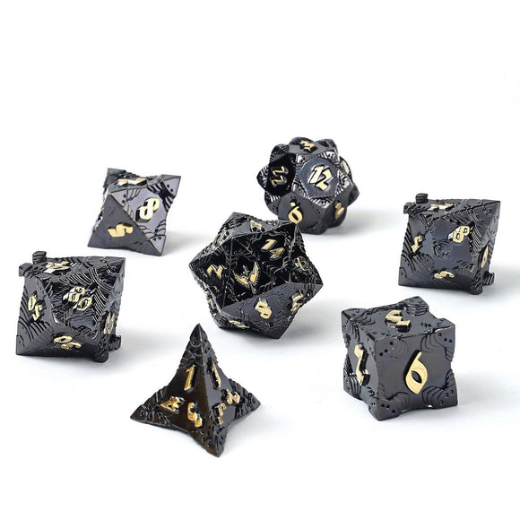 Solid Metal Paladin Class RPG Dice Set - Gunmetal w/ Gold - Bards & Cards